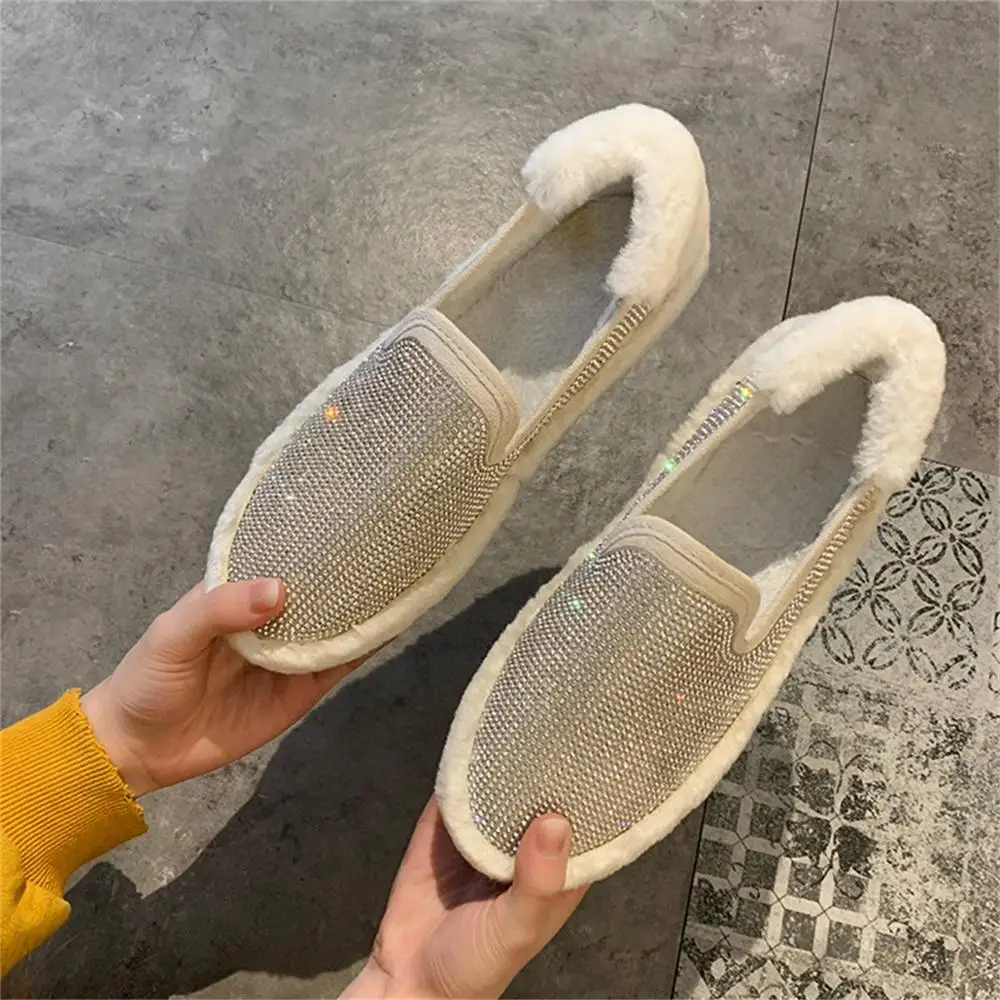 2019 autumn winter new women shoes plus velvet warm shiny rhinestone women's fashion loafers flat | Обувь