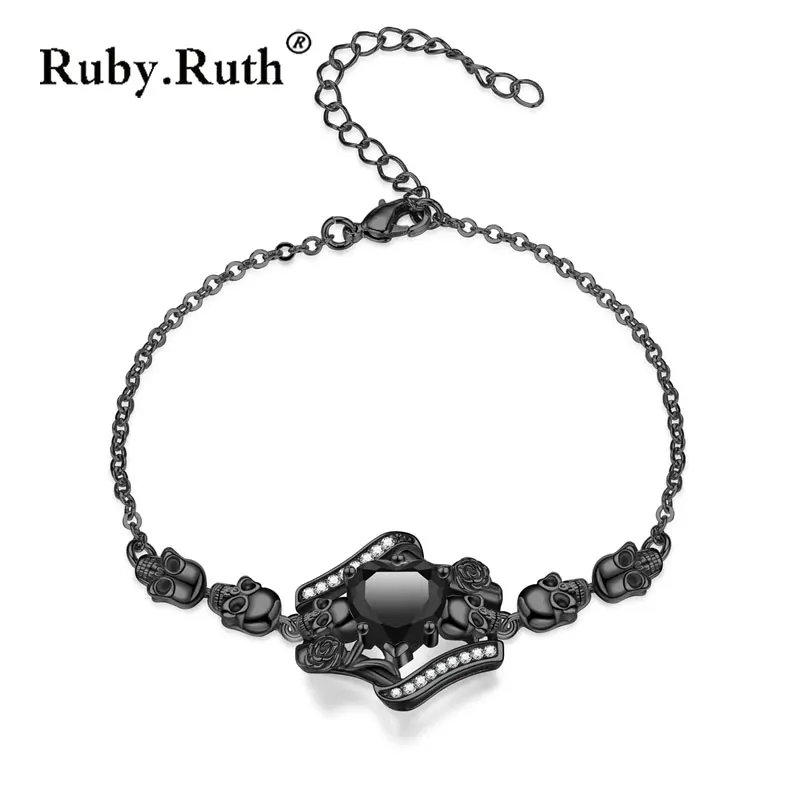 Женские браслеты в стиле панк готика череп черное золото многоцветные со
