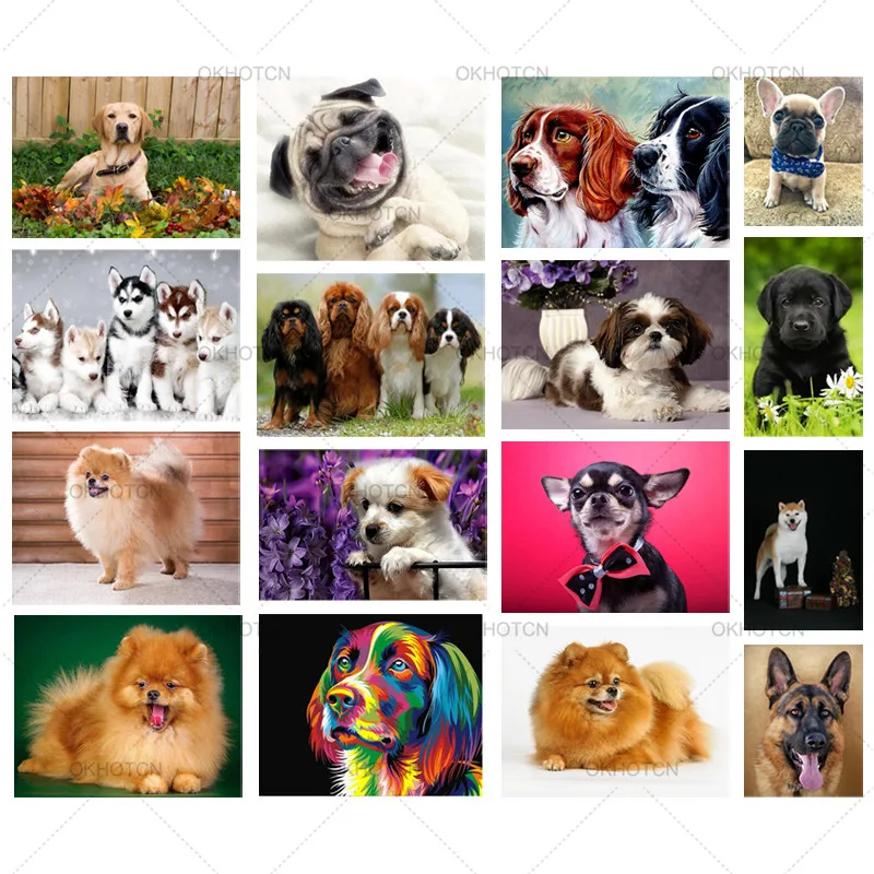 

5D Diamond Painting Dog DIY Diamond Embroidery Animals Cross Stitch Round Mosaic Diamond Art Cats Tigers Needlework Patterns