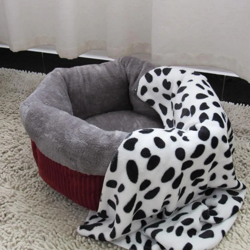 Gray with Blanket Вельветовое гнездо для кошки, круглая кровать для кошки, собаки, мягкая теплая осенне-зимняя плюшевая кровать для щенка, котенка, дома, коврик для домашних животных - Color: Gray with Blanket