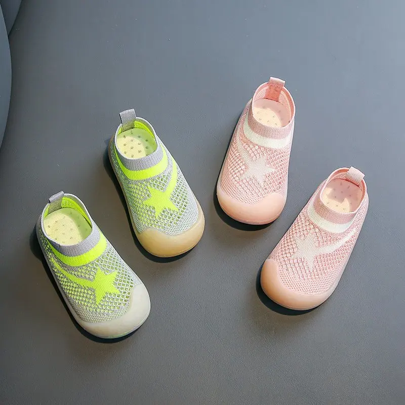 

HughSwel First Walker Infant Toddler Sketch Sock Slip On Shoes with Start Embroidered for kids