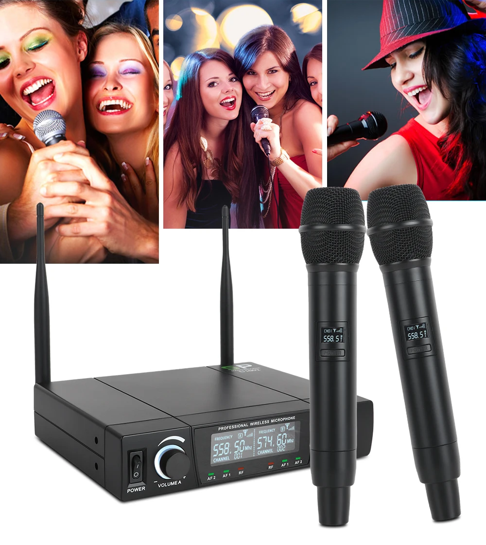 XTUGA U1002 UHF профессиональный двойной беспроводной микрофон Система 2 канала 2 ручной караоке микрофон Комплект для свадьбы, вечерние