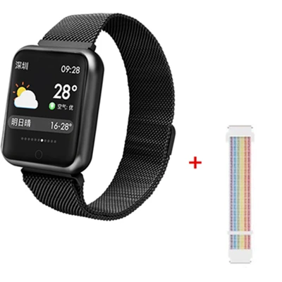 black cloth rainbow Bluetooth умные часы P68 с поддержкой кровяного кислорода, давления, сердечного ритма, IP68 Водонепроницаемые спортивные Смарт-часы для xiaomi huawei iphone - Цвет: black cloth rainbow