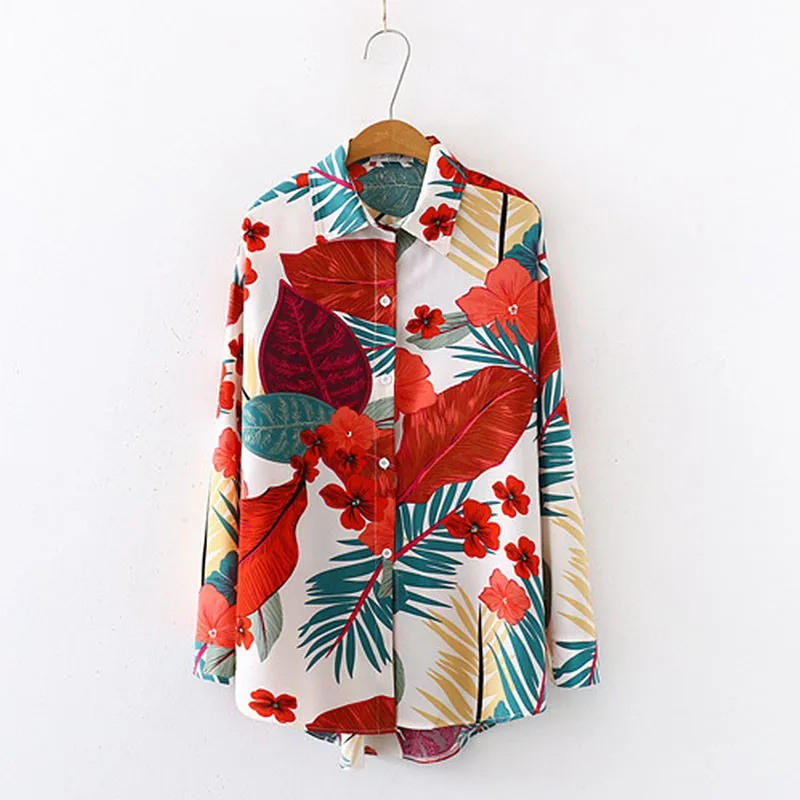 

Floral Stylish Shirt Women Turn Down Collar Office Fashion Female Blouse Long Sleeve One Size Lady Tops Blusa Feminina
