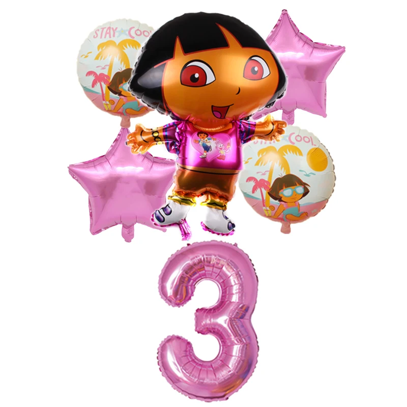6 шт./лот Дора Explorer украшение на день рождения фольгированные латексные воздушные