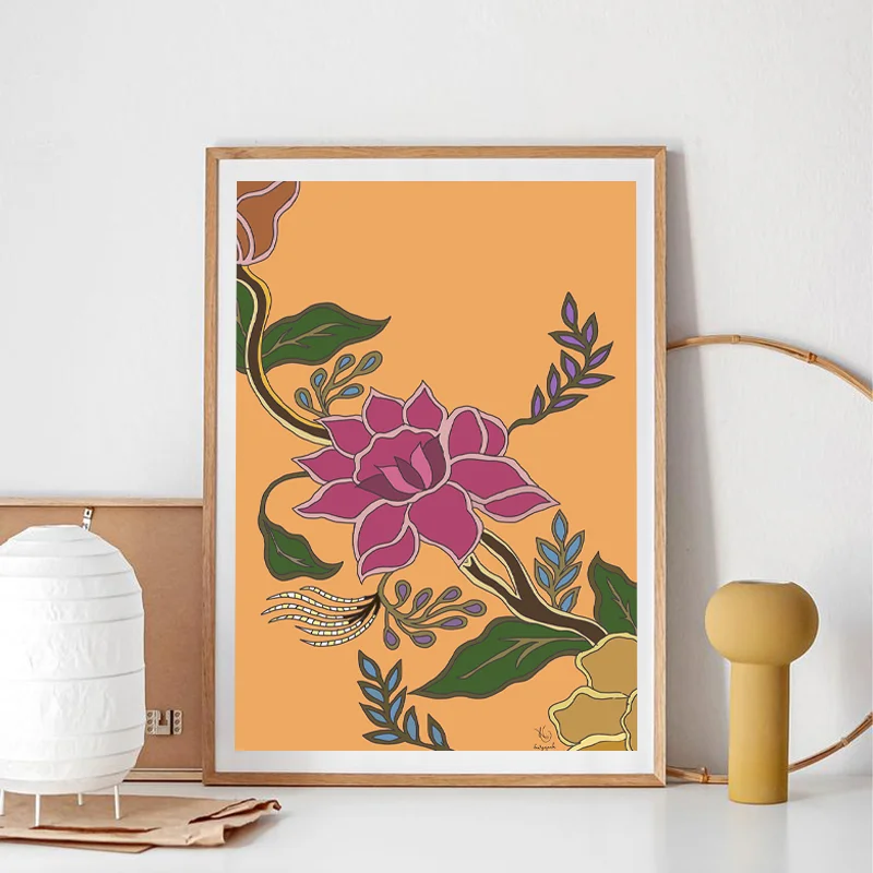 

Batik Floral Colorful Poster Malaysian Treasure Traditional Flower Vintage Print Indonesian Wall Art Canvas Painting Decoration