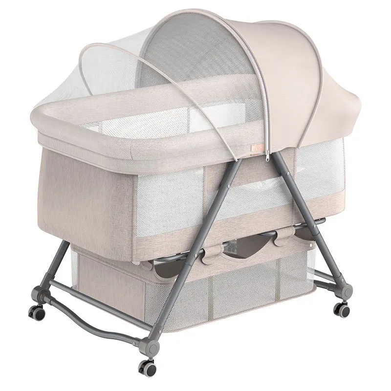 Baby Shining Cradle Crib Newborn Bed Match with Large Bed Baby Shaker Bassinet Multi-Function Mobile Foldable with Mosquito Net