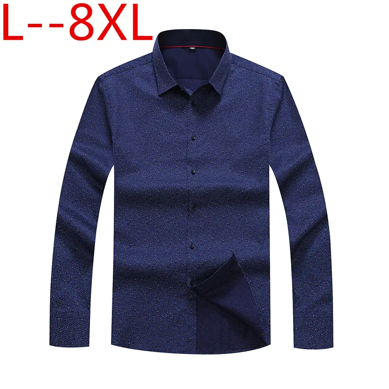 

New 10XL 5XL 8XL 6XL sping Autumn Brand Clothes Loose Fit Long Sleeve Polka Dot Casual Men Shirt Social