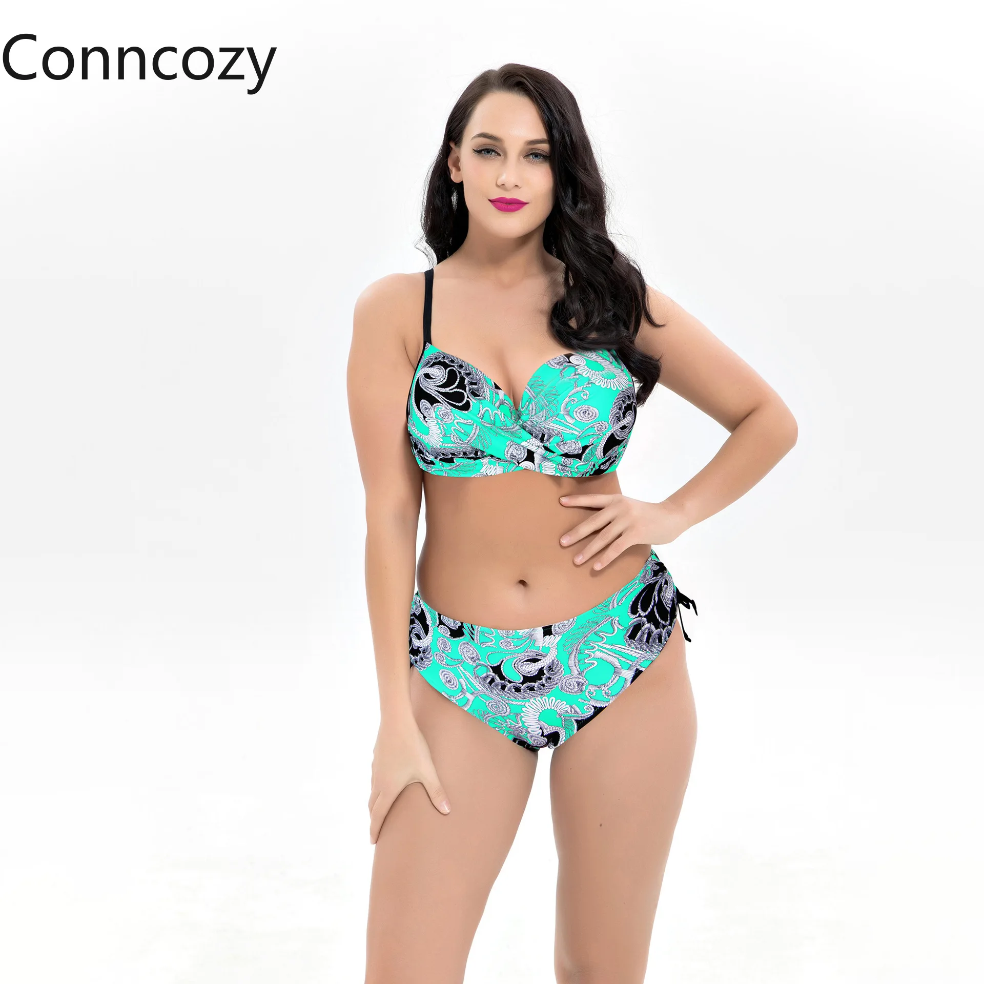 

2021New купальник бикини с высокой талией для женщин; Большие размеры собирать сексуальный купальник, украшенный цепочками женские купальный ...