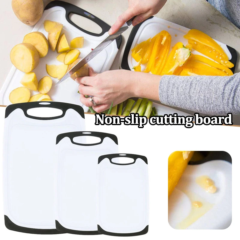 

HOT Kitchen Cutting Board Easy-Grip Handles Safe Non-Slip Plastic Chopping Board Set For Kitchen