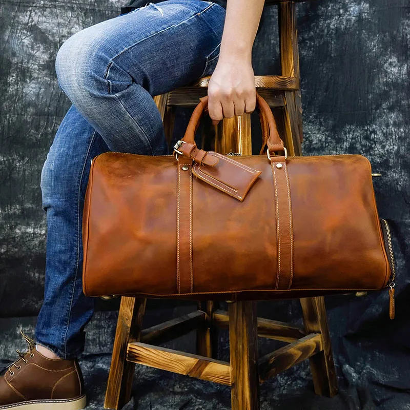 Мужская Толстая дорожная сумка Crazy Horse из натуральной кожи 20 дюймов|leather travel bag|travel