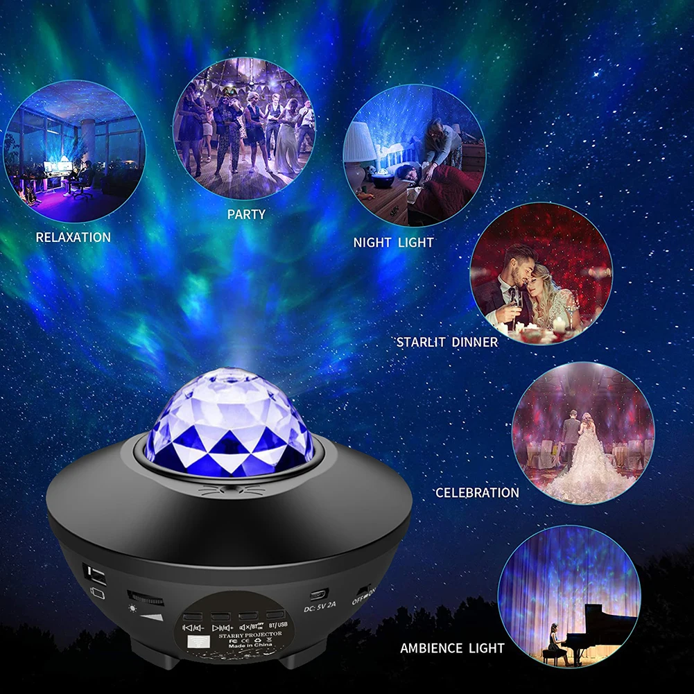 

USB Charging LED Starry Sky Projector Light Atmosphere Lamp Ocean Pattern Voice Control Romantic Galaxy Night Light