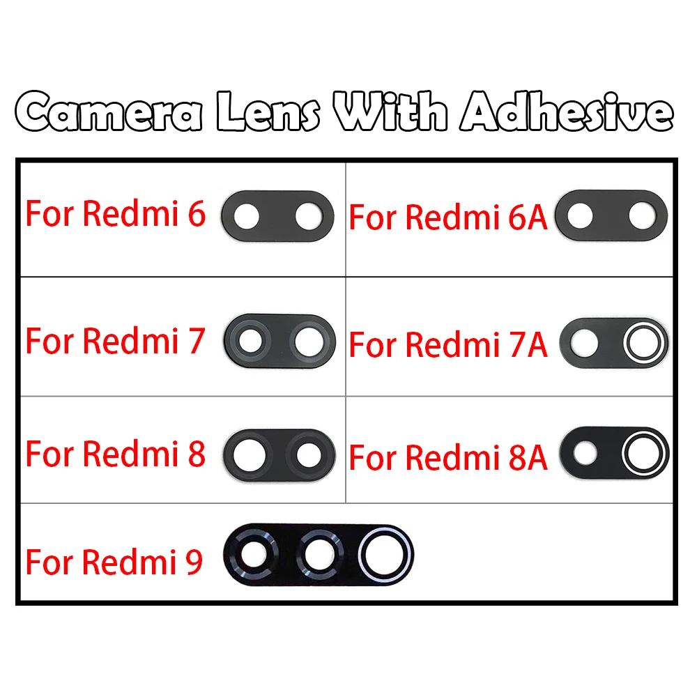 Стеклянный объектив задней камеры на клейкой основе 2 шт./лот для Xiaomi Redmi 6 7 8 9 9C 7A 6A