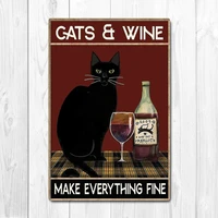 cat wine make everything fine poster cat poster vintage tin metal sign bar club cafe garage wall decor farm decor art
