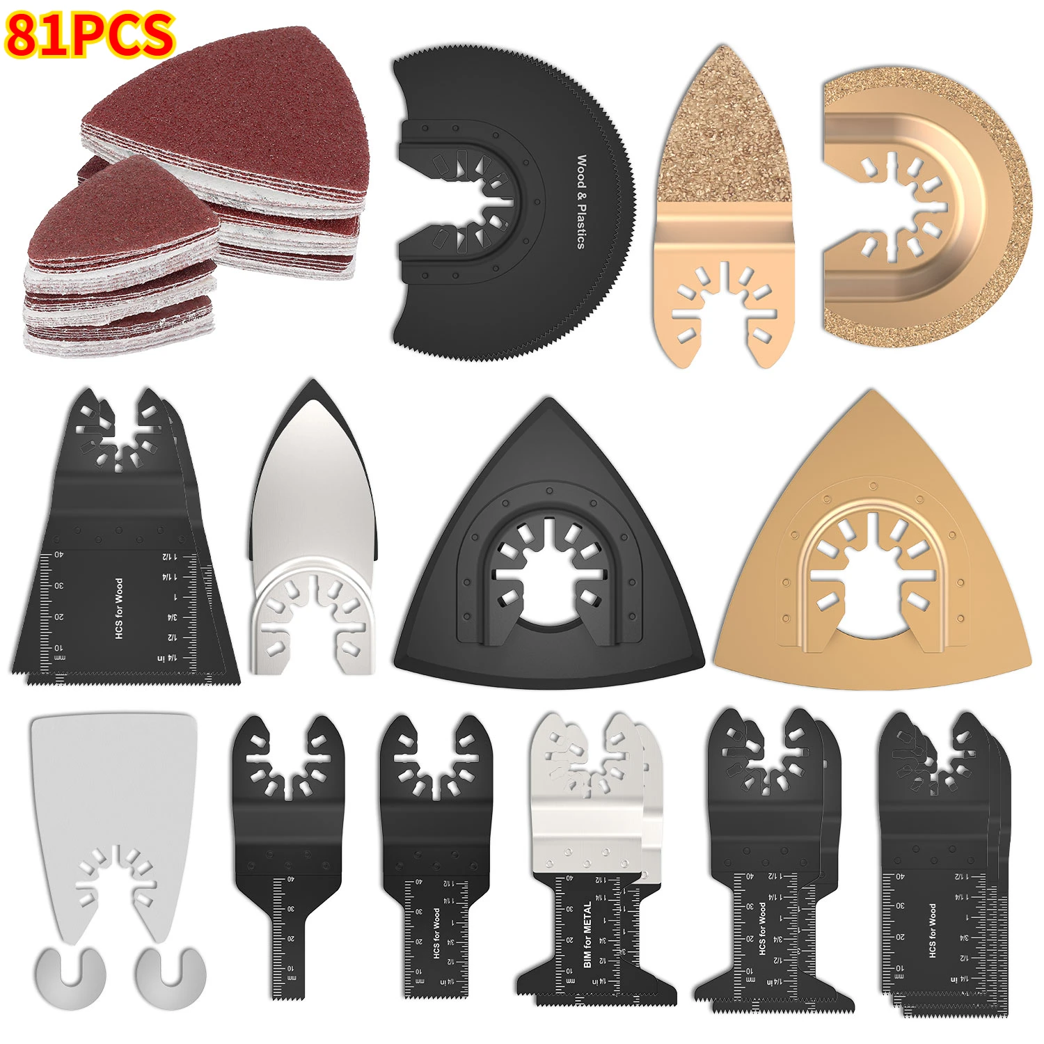 

81Pcs Titanium Oscillating Multitool Blade Oscillating Multi-Tools Accessories for Wood Hard Material and Metal Cutting