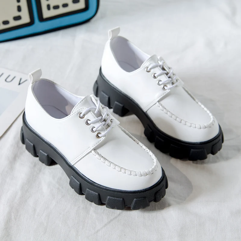 

2020 Women Oxford Shoes Woman Flats Autumn Spring Women's Leather Full Black Flat Office Derby Female Shoes M1302