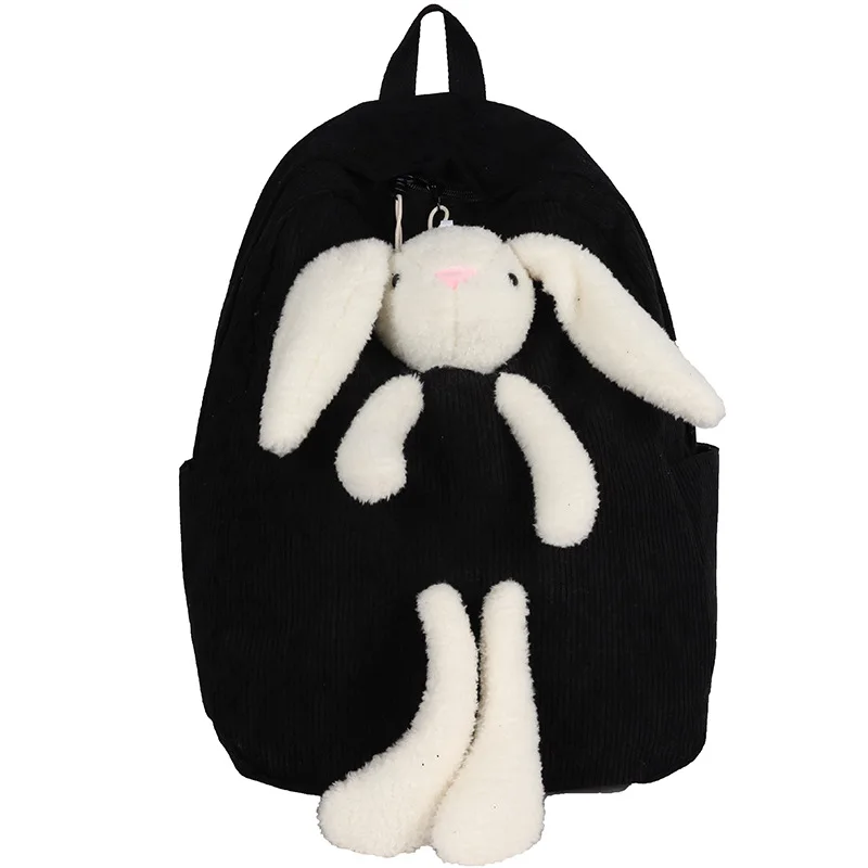 

New 2021 Lovely Plush Rabbit Inside Backpack Women Corduroy Backpacks School Bags For Teenage Girls Soft Kawaii Backpack Mochila