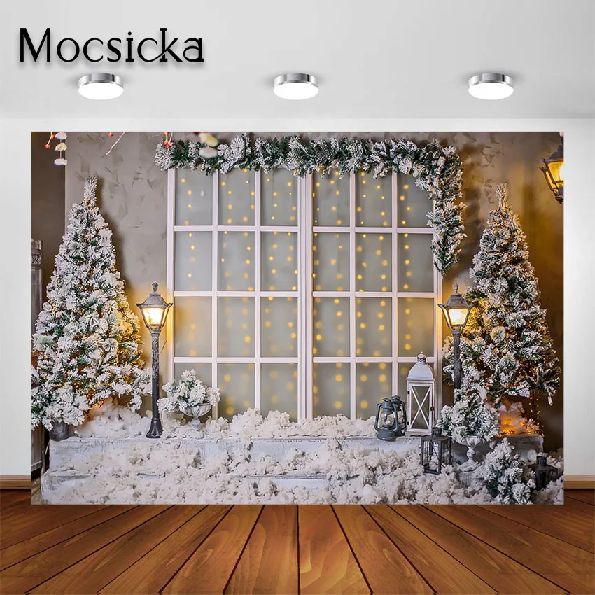 Mocsicka Зимний снег фон для фотосъемки Рождество уличные фонари новый год