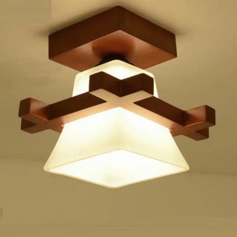 Скандинавские деревянные стеклянные потолочные светильники деревянный