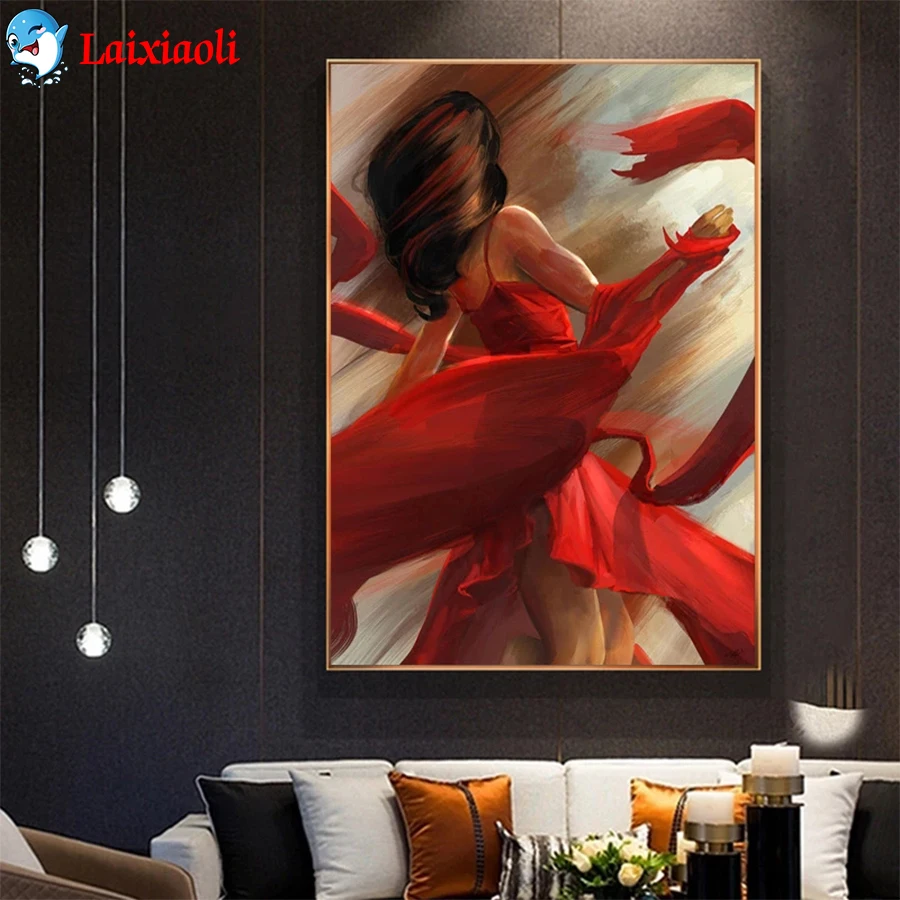 

Алмазная мозаика, абстрактное искусство, картина танцующей женщины в красном платье, алмазная живопись, вышивка крестиком, вышивка, настенное искусство