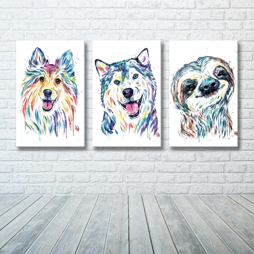 

Smiley Sloth Siberian Husky Sheltie Picture Home Decor Nordic Canvas Painting Wall Art Posters and Print