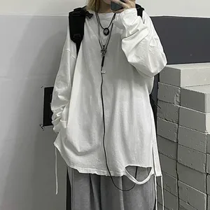 Женская футболка с длинным рукавом, белая или черная футболка в Корейском стиле, с рисунком низа, большие размеры