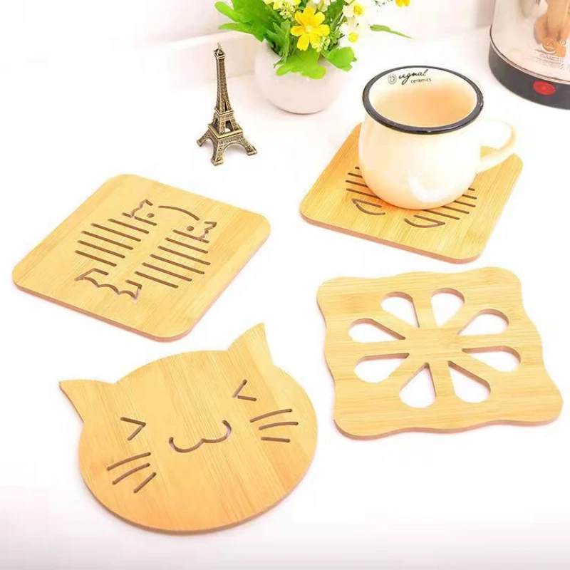 

Wood Coasters Placemats Durable Heat Resistant Non-slip Kitchen Table Mats Cute Cartoon DIY Handmand Pad for Dropship Wholesale