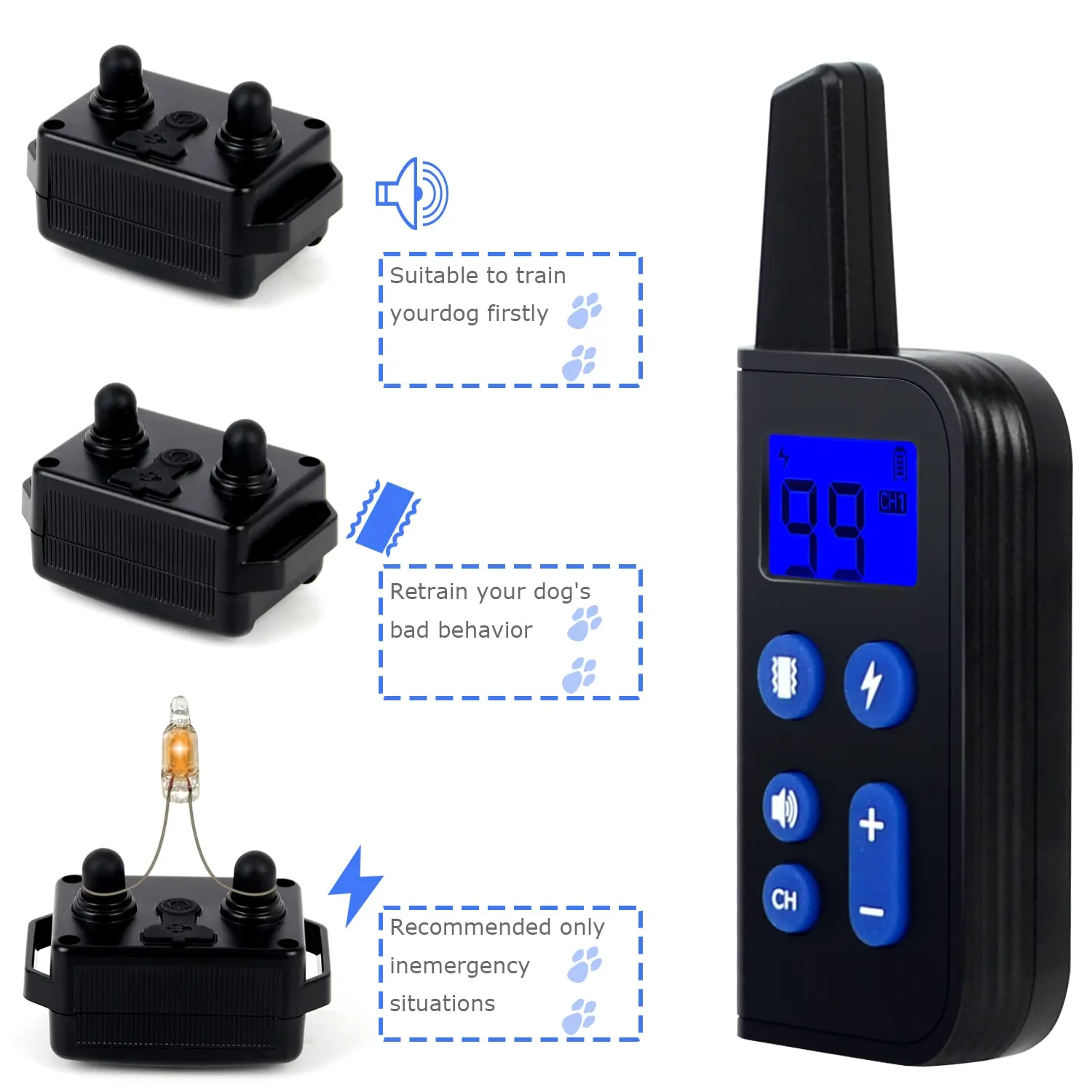 

Shock Collar For Dogs Sale Waterproof Rechargeable Dog Collar Remote Collar With Beep Vibrating Electric Shock Collar For Dogs