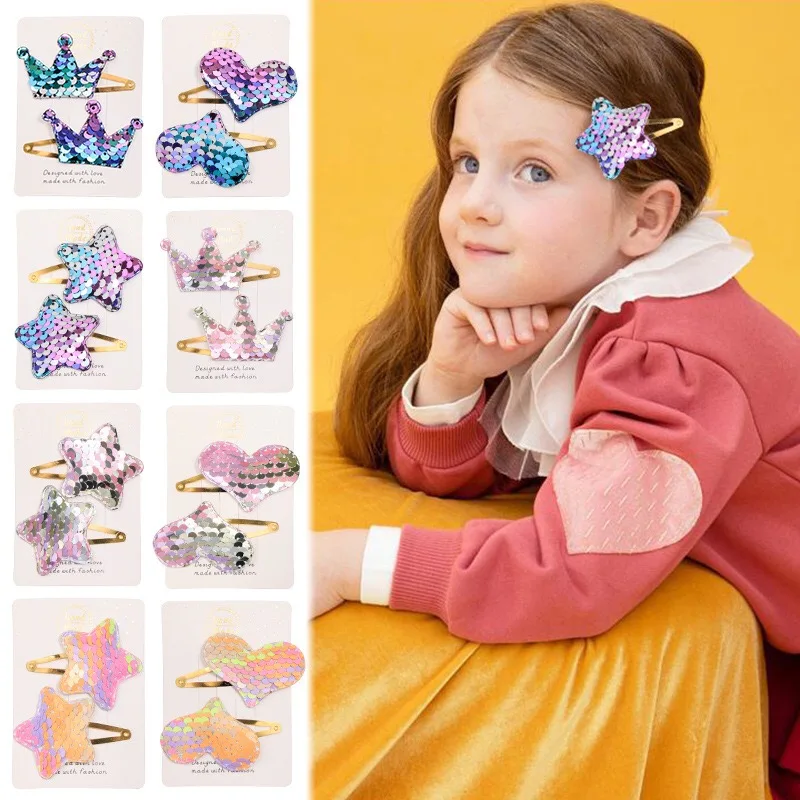Заколка для волос CATTLEJIM маленьких девочек блестящая Звезда корона сердце блестки
