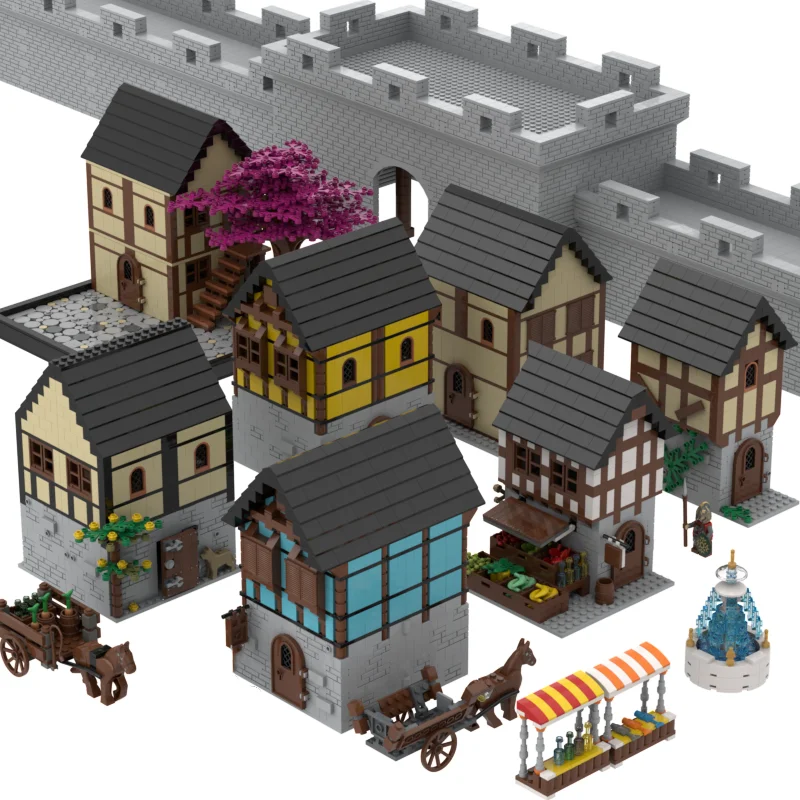 

MOC Medieval Accessories Soldier Figure King Fruit Stand Wineshop Inn House Castle Carriage Scene Building Blocks Kids Toys