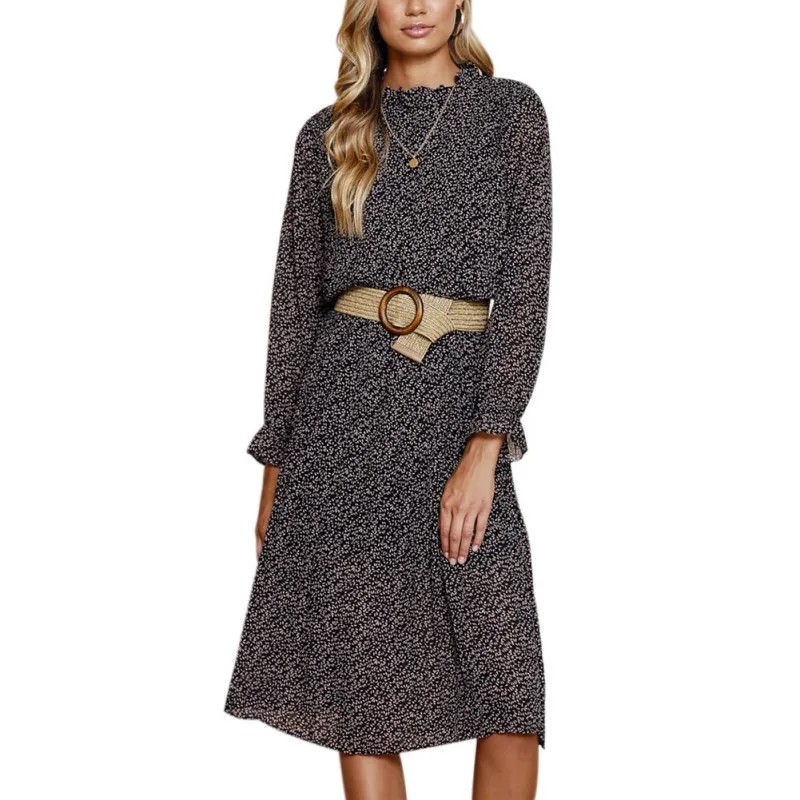 Женское осеннее однотонное сексуальное платье с воротником в виде листа лотоса