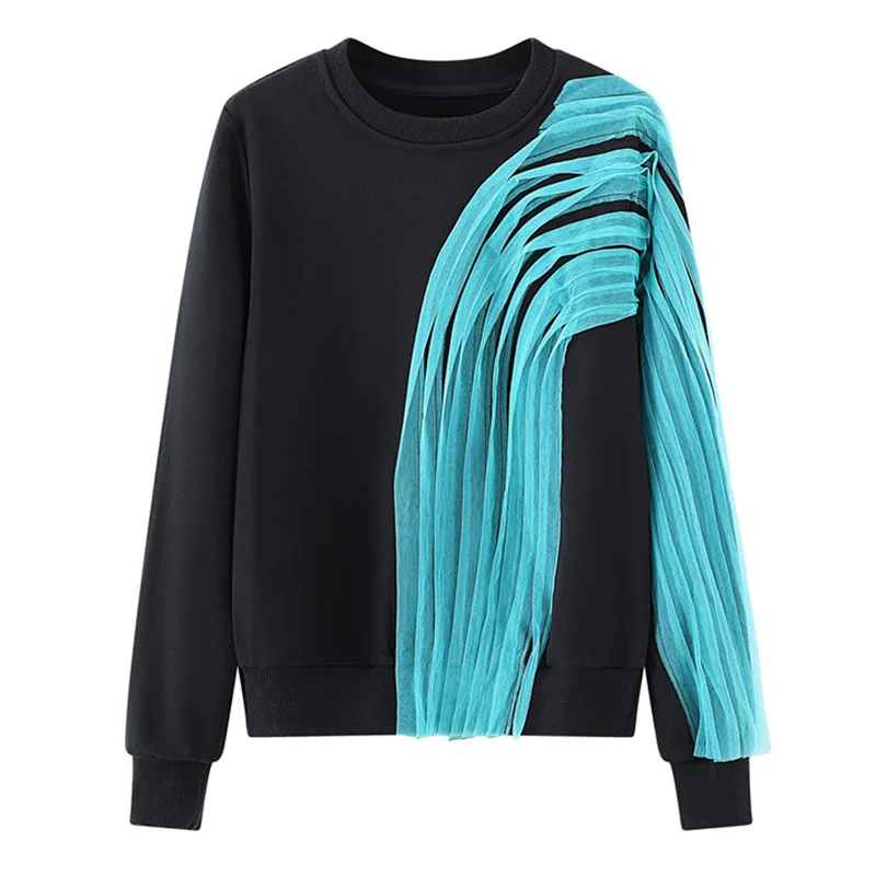 

SuperAen 2021 Spring New O Neck Autumn Winter Patchwork Full Top Sweatshirt Women