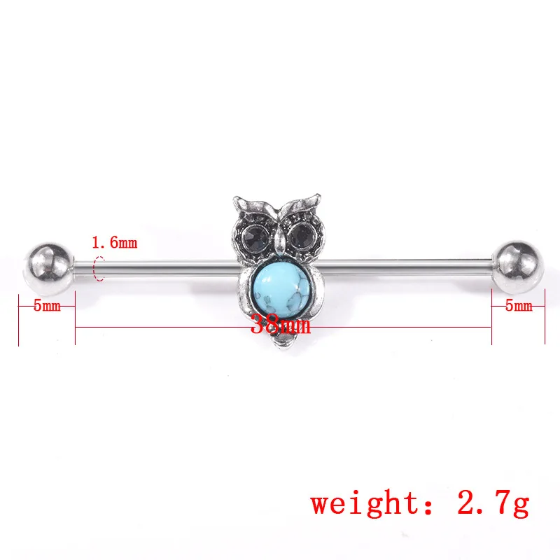 1 шт. модные серебряные серьги в виде совы Промышленные Штанги штанги для