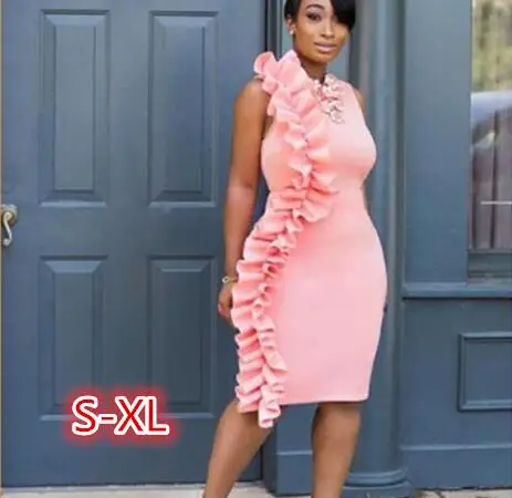 Женское облегающее платье без рукавов с оборками офисные модные обтягивающие