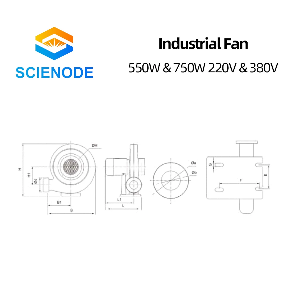 Scienode 220V 550W & 750W Exhaust Fan Air Blower Centrifugal for CO2 Laser Engraving Cutting Machine Medium Pressure Lower Noise enlarge