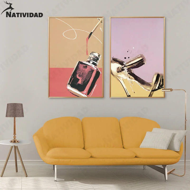 

Abstract Model Fashion Makeup Canvas Painting Perfume High Heels Wall Art Poster Nordic Colorful Living Room Bedroom Decoration
