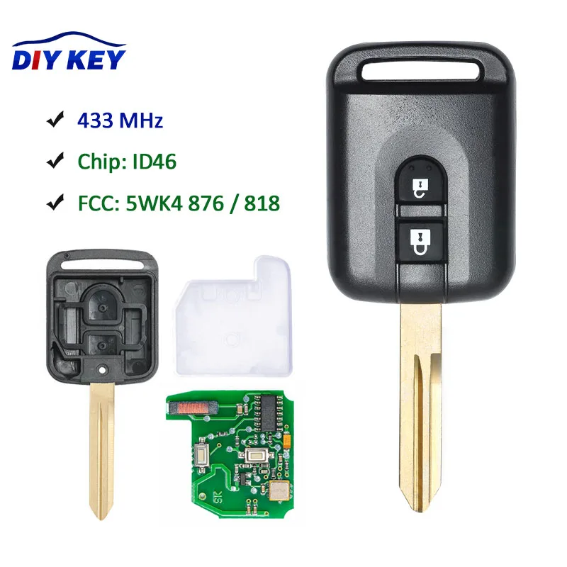 

DIYKEY 5WK4 876/ 818 433MHz ID46 Chip Key Fob For Nissan Elgrand X-TRAIL Qashqai Navara Micra Note NV200 2 Button Remote Key