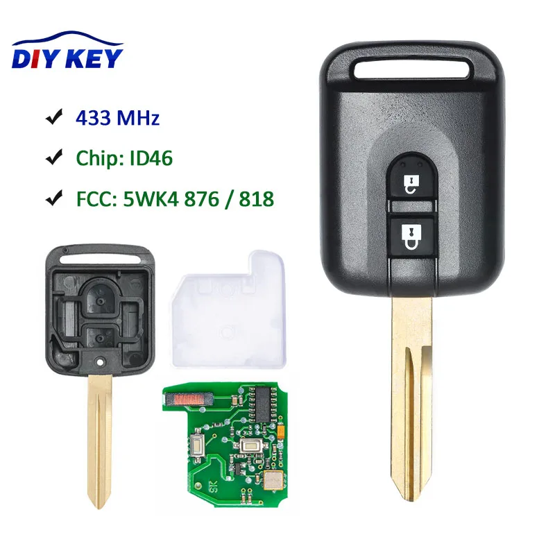 Ключ DIYKEY 5WK4 876/ 818 433 МГц чип ID46 для Nissan Elgrand X-TRAIL Qashqai Navara Micra Note NV200 2 кнопки |