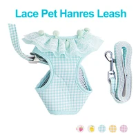 pet vest dog traction harness leash cute lace plaid printing puppy vest traction rope dogs cats soft breathable mesh pet harness