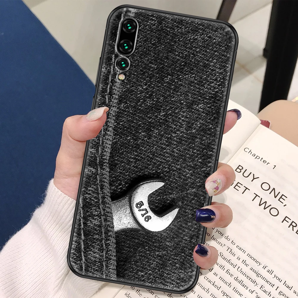 Джинсовый чехол для телефона с принтом Huawei P Mate P10 P20 P30 P40 10 20 Smart Z Pro Lite черный