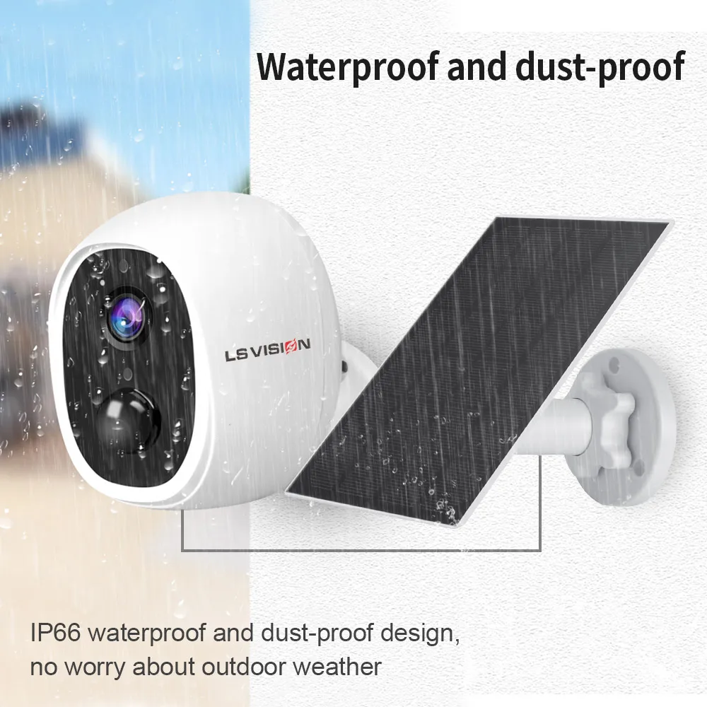 LSVISION Солнечная Wifi IP-камера 1080P HD для наружного монтажа с батареей 2MP Обнаружение людей Двусторонняя аудио связь ИК-ночное видение Безопасность.