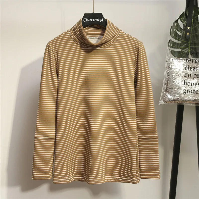 Пуловер женский в полоску с воротником-хомутом на зиму | Женская одежда