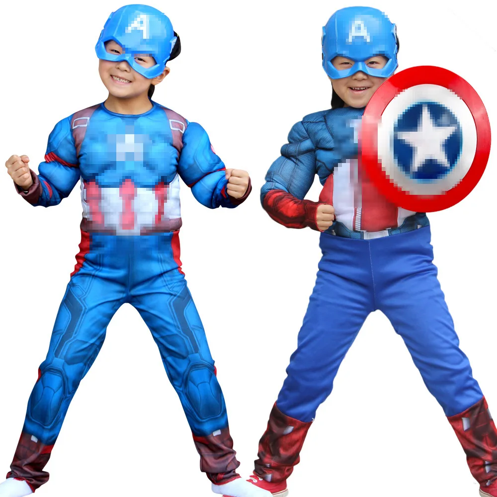 

Halloween Muscle Captain With Shield Masks Kids Cosplay Costumes Clothes Party Superboy Heroes Christmas Children's Day Gift