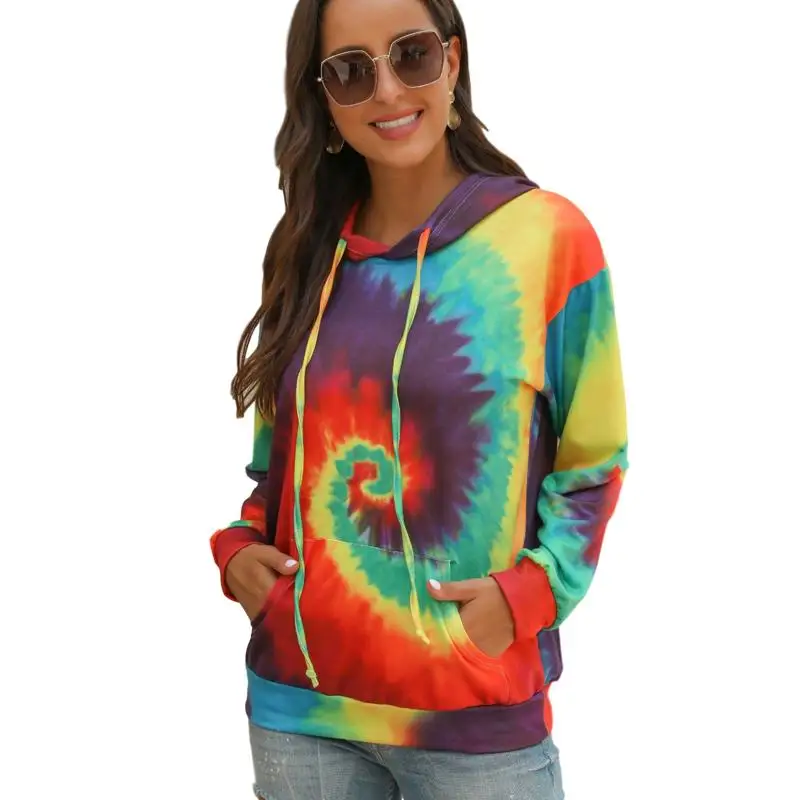 

2022 Long Sleeve Hoodies Women Tie Dye Print Hooded Casual Female Sweatshirt Ladies Tops Womens Clothing Y1158A