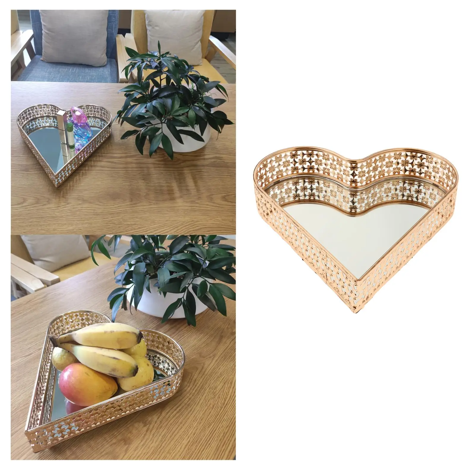 

Golden Serving Cradle Tray Decorative Desktop Jewelry Storage Organizer
