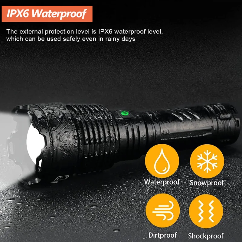 구매 슈퍼 밝은 전술 손전등 Xhp160 16 코어 줌이 가능한 방수 플래시 라이트, 5 모드 캠핑 하이킹을 위한 비상 작업 조명