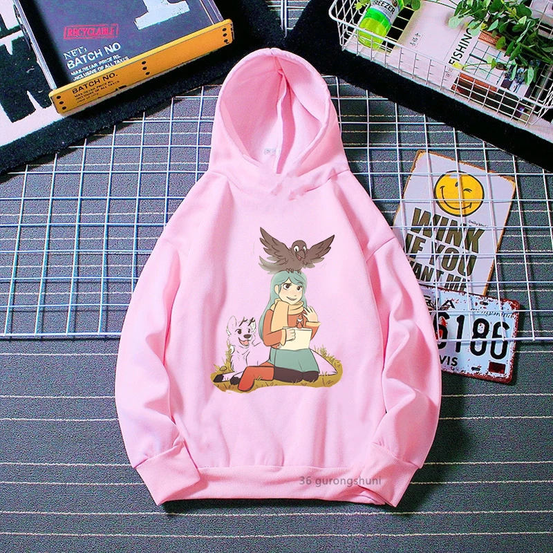 

New Hot Sale Girls Hoodies Anime Cartoon Hilda and Twig Printed Kids Sweatshirt Jacket Fashion Girls Pink Hoodie Streetwear tops