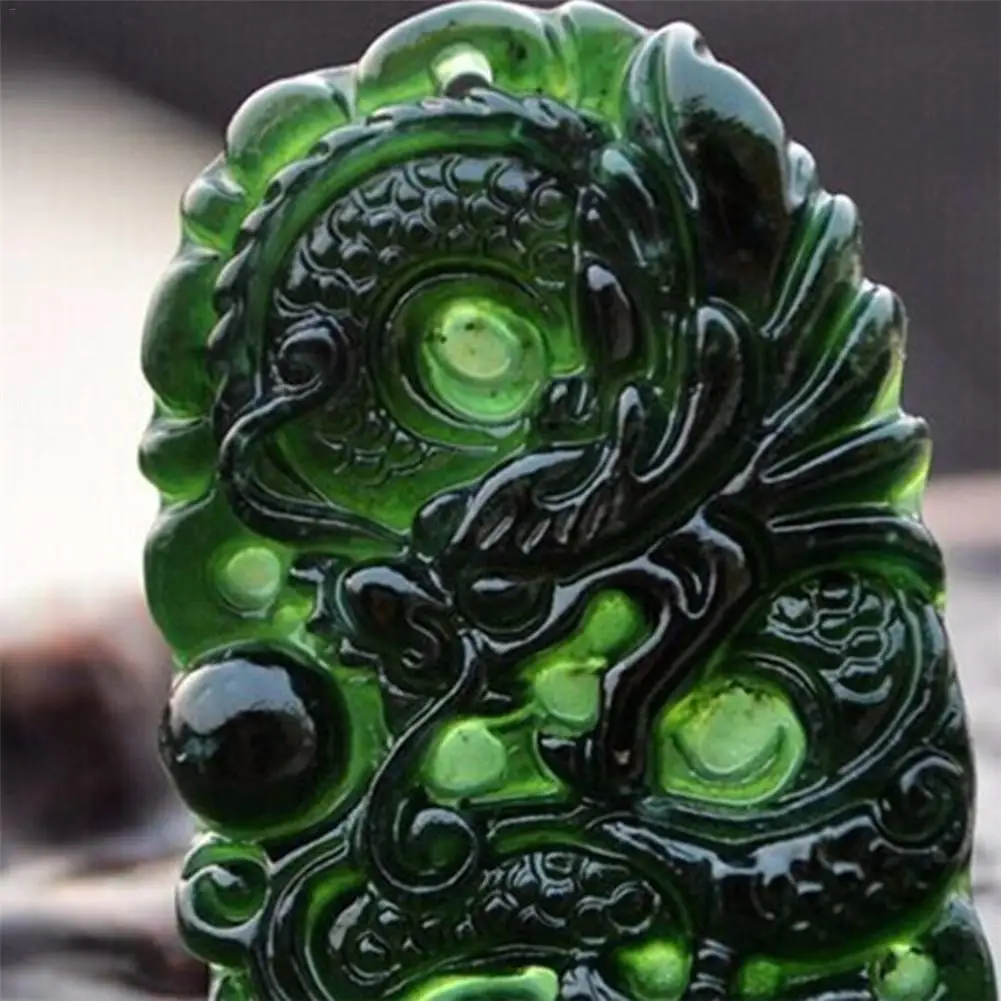 Китайский натуральный черный зеленый нефритовый кулон в форме дракона