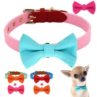 small dog cat collars cute pet puppy bowknot collar adjustable nylon cat necklace duarable for small medium sized dogs cats xs m