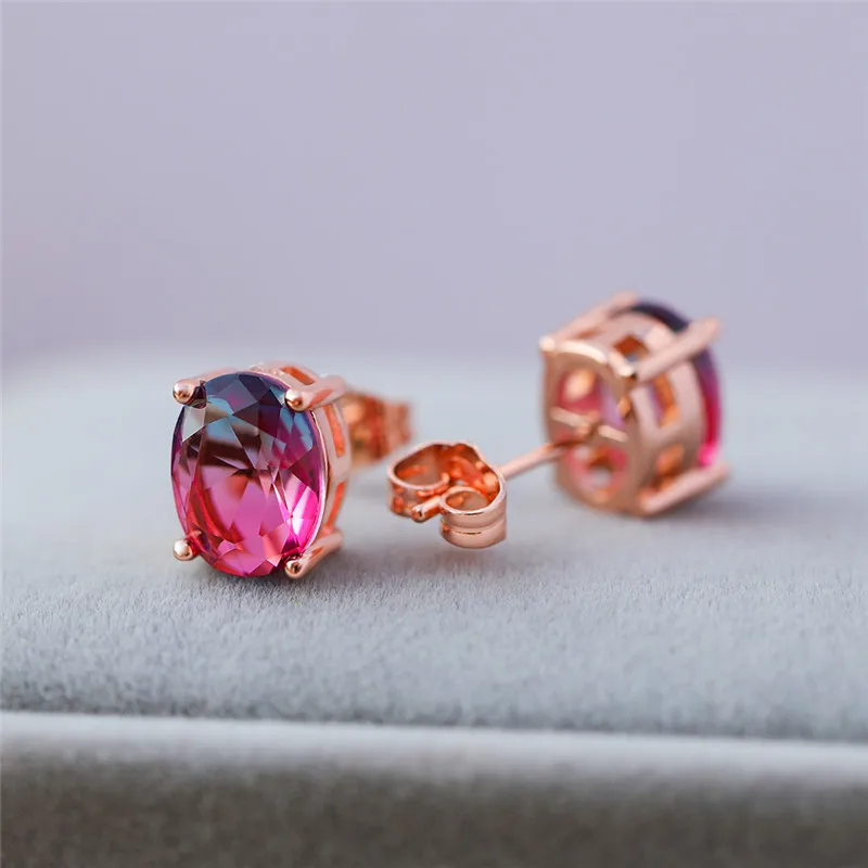 Классические овальные серьги гвоздики с радужным цирконием для женщин винтажные